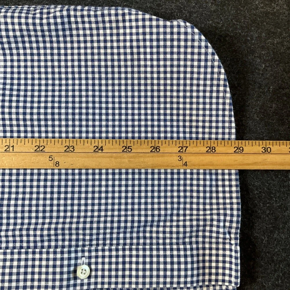 Banana Republic Shirt Mens Small S Navy Blue Cotton Gingham Slim Fit Long Sleeve